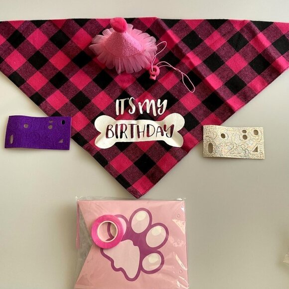 HAPPY BIRTHDAY DOG BANDANA HAT BANNER PARTY SET, PINK - Picture 2 of 12